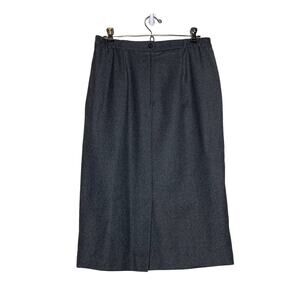 Vintage Wool Midi Skirt Dark Grey Women 10 Elastic Sections Lined Kick Pleat